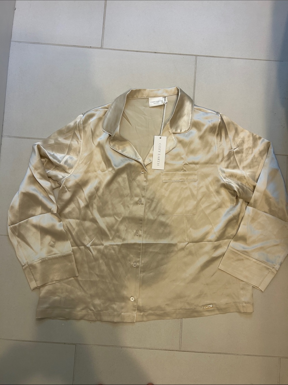 Cozy earth serenity 100% Silk champagne Button-Up pajama top XL NWT